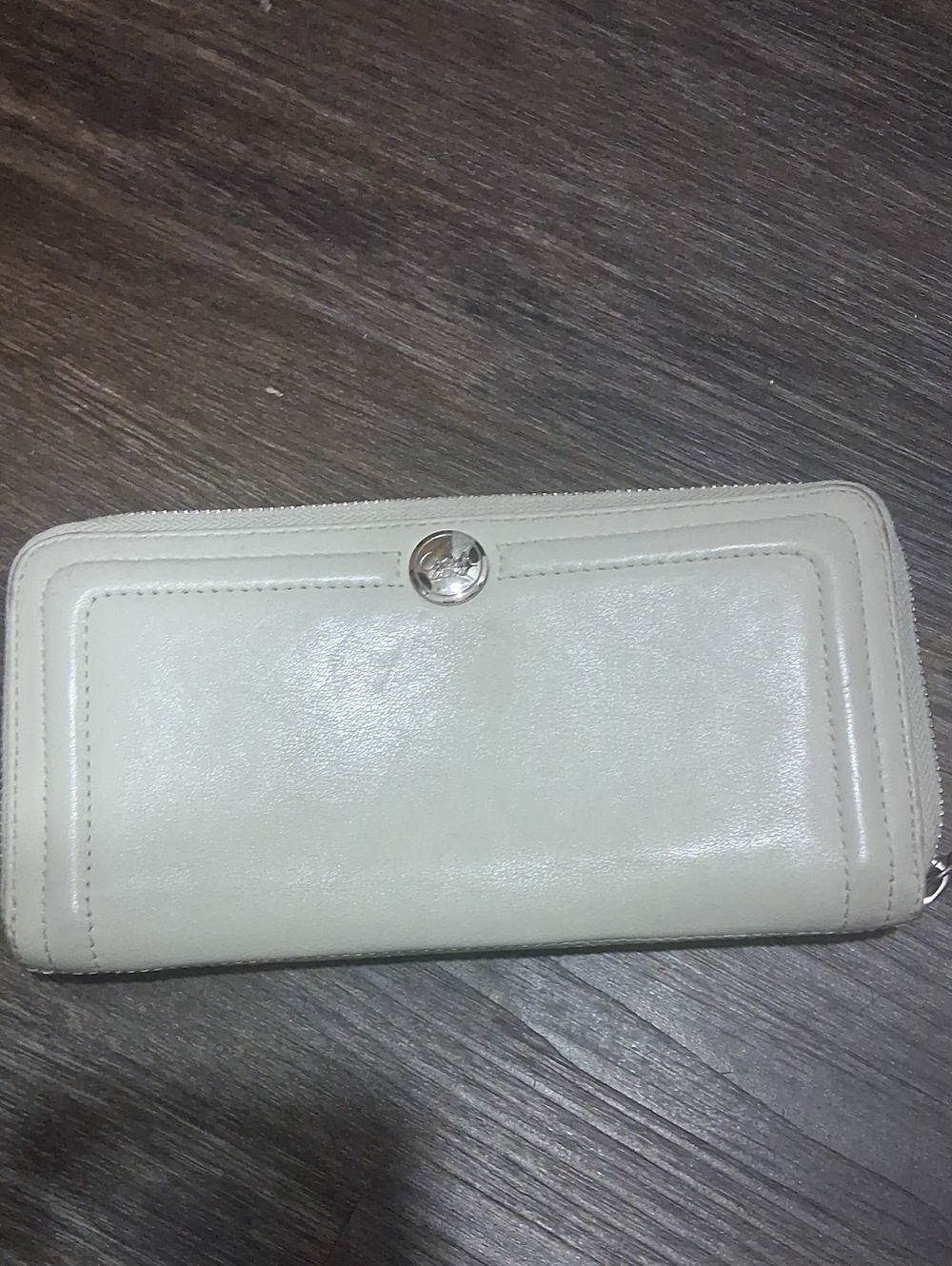 Coach White Zip-Around Leather Wallet with Silver-Tone Accent